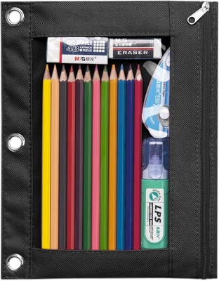 Vỏ bút chì binder với khóa khóa mịn, vỏ bút chì cửa sổ rõ ràng cho binder, túi bút chì binder 3 vòng có dung lượng lớn