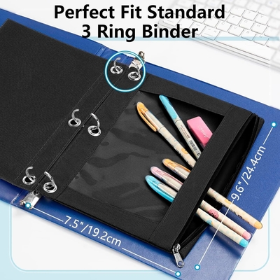 Vỏ bút chì binder với khóa khóa mịn, vỏ bút chì cửa sổ rõ ràng cho binder, túi bút chì binder 3 vòng có dung lượng lớn
