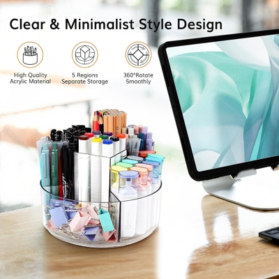 5 khe cắm 360 độ quay Acrylic Pen Holder cho bàn, Marker Holder Caddy Art Supply Organizer Pen Organizer cho bàn