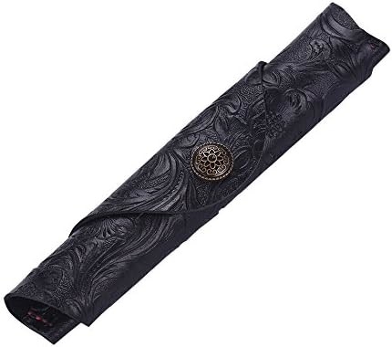 Vintage làm bằng tay da đơn bút Case Holder da bò bút quạt tay tay cuộn gói bút túi (màu khắc đen)