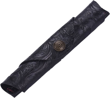 Vintage làm bằng tay da đơn bút Case Holder da bò bút quạt tay tay cuộn gói bút túi (màu khắc đen)