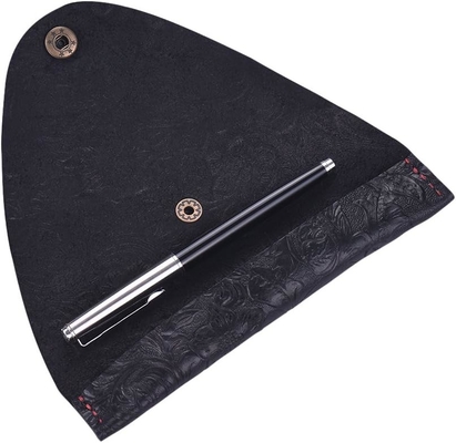 Vintage làm bằng tay da đơn bút Case Holder da bò bút quạt tay tay cuộn gói bút túi (màu khắc đen)
