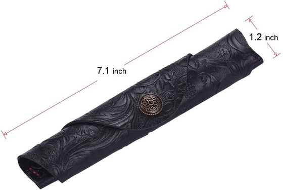 Vintage làm bằng tay da đơn bút Case Holder da bò bút quạt tay tay cuộn gói bút túi (màu khắc đen)