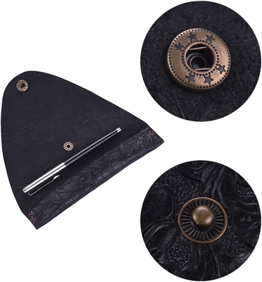 Vintage làm bằng tay da đơn bút Case Holder da bò bút quạt tay tay cuộn gói bút túi (màu khắc đen)