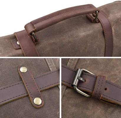 15.6 Inch Waterproof Vintage Genuine Leather Waxed Canvas Briefcase Computer Laptop Bag Rugged Satchel