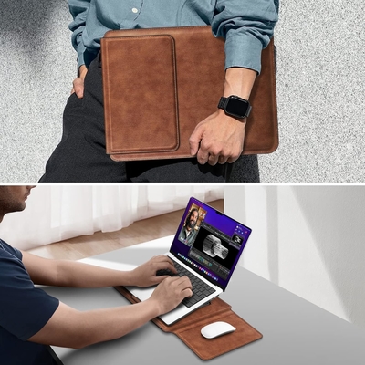 Vỏ máy tính xách tay MacBook Air 13.6M3 M2 A3113 A2681/MacBook Pro 14 A2992-PU Vỏ túi da mỏng với chức năng đứng, màu nâu