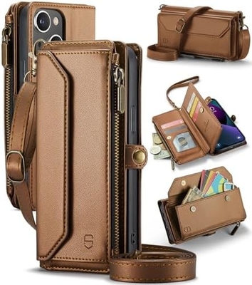 Vỏ iPhone 13, ví zipper với 7 thẻ, dây đeo đeo tay vỗ tay bằng da từ tính