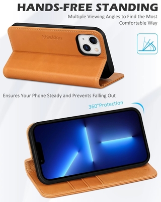 Vỏ gập ví da Biểu dấu từ RFID khóa khe cắm thẻ Được bảo vệ đầy đủ tương thích với iPhone 13