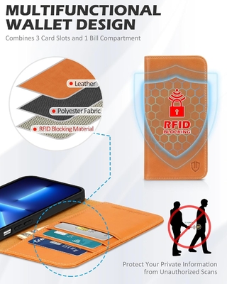 Vỏ gập ví da Biểu dấu từ RFID khóa khe cắm thẻ Được bảo vệ đầy đủ tương thích với iPhone 13