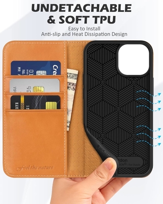 Vỏ gập ví da Biểu dấu từ RFID khóa khe cắm thẻ Được bảo vệ đầy đủ tương thích với iPhone 13
