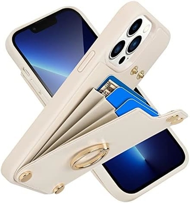 Người giữ thẻ với iPhone 13 Pro Max, người giữ vòng quay 360 °, người giữ thẻ bằng da, vỏ chống sốc RFID,