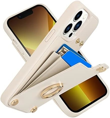 Người giữ thẻ với iPhone 13 Pro Max, người giữ vòng quay 360 °, người giữ thẻ bằng da, vỏ chống sốc RFID,