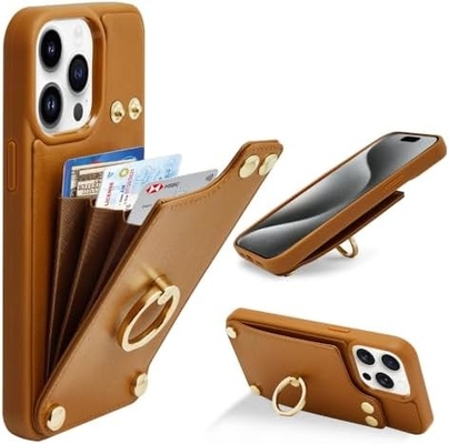 Người giữ thẻ với iPhone 13 Pro Max, người giữ vòng quay 360 °, người giữ thẻ bằng da, vỏ chống sốc RFID,