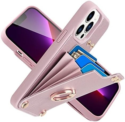 Người giữ thẻ với iPhone 13 Pro Max, người giữ vòng quay 360 °, người giữ thẻ bằng da, vỏ chống sốc RFID,