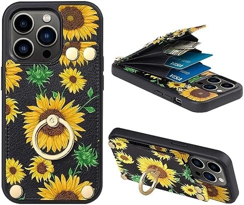 Người giữ thẻ với iPhone 13 Pro Max, người giữ vòng quay 360 °, người giữ thẻ bằng da, vỏ chống sốc RFID,