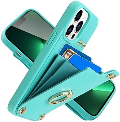 Người giữ thẻ với iPhone 13 Pro Max, người giữ vòng quay 360 °, người giữ thẻ bằng da, vỏ chống sốc RFID,