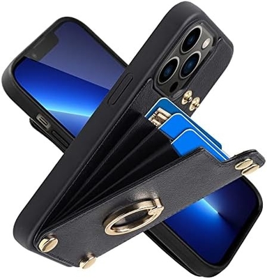 Người giữ thẻ với iPhone 13 Pro Max, người giữ vòng quay 360 °, người giữ thẻ bằng da, vỏ chống sốc RFID,