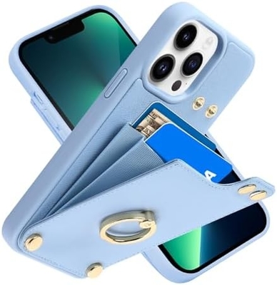 Người giữ thẻ với iPhone 13 Pro Max, người giữ vòng quay 360 °, người giữ thẻ bằng da, vỏ chống sốc RFID,