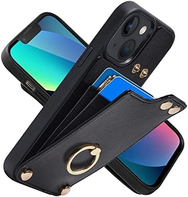 Người giữ thẻ với iPhone 13 Pro Max, người giữ vòng quay 360 °, người giữ thẻ bằng da, vỏ chống sốc RFID,