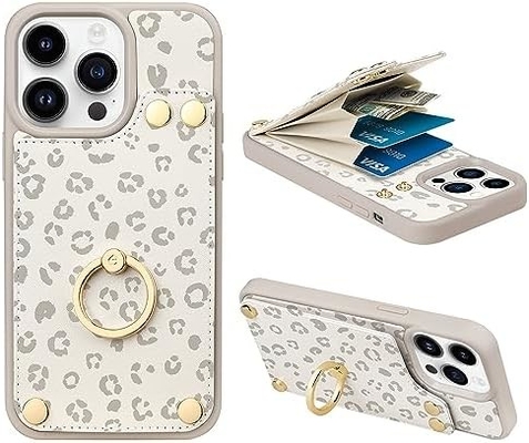 Người giữ thẻ với iPhone 13 Pro Max, người giữ vòng quay 360 °, người giữ thẻ bằng da, vỏ chống sốc RFID,