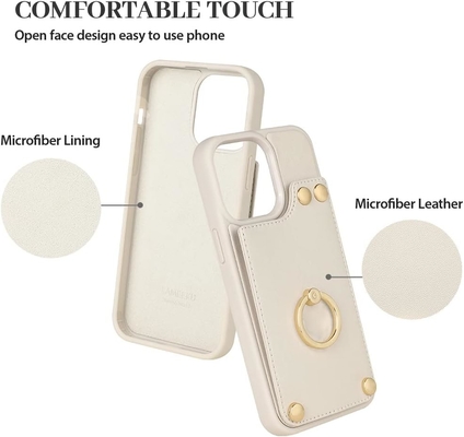 Người giữ thẻ với iPhone 13 Pro Max, người giữ vòng quay 360 °, người giữ thẻ bằng da, vỏ chống sốc RFID,