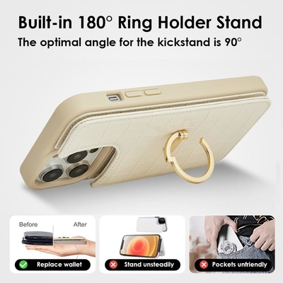 iPhone 13Pro Max 6.7 &quot;, ví ví với ổ thẻ, vỏ bảo vệ da với ổ nhẫn,