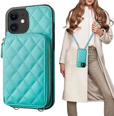 iPhone 12/12 Pro túi chéo, RFID được bảo vệ đeo dây đeo da PU đệm với khe cắm thẻ Split bag wrist strap lanyard
