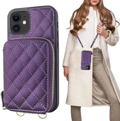 iPhone 12/12 Pro túi chéo, RFID được bảo vệ đeo dây đeo da PU đệm với khe cắm thẻ Split bag wrist strap lanyard