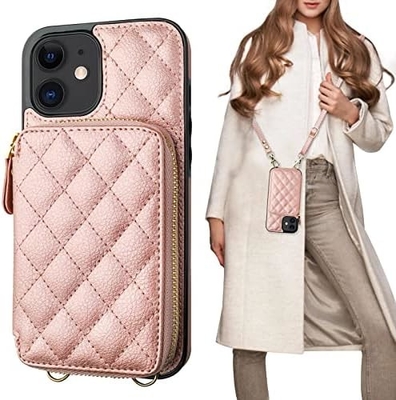 iPhone 12/12 Pro túi chéo, RFID được bảo vệ đeo dây đeo da PU đệm với khe cắm thẻ Split bag wrist strap lanyard