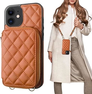 iPhone 12/12 Pro túi chéo, RFID được bảo vệ đeo dây đeo da PU đệm với khe cắm thẻ Split bag wrist strap lanyard