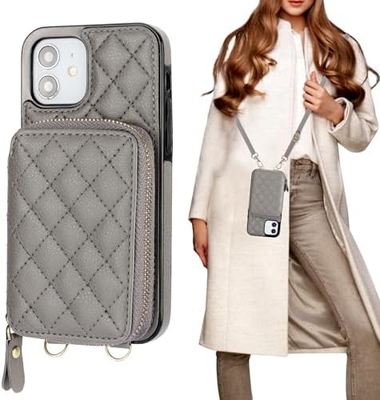 iPhone 12/12 Pro túi chéo, RFID được bảo vệ đeo dây đeo da PU đệm với khe cắm thẻ Split bag wrist strap lanyard