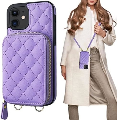 iPhone 12/12 Pro túi chéo, RFID được bảo vệ đeo dây đeo da PU đệm với khe cắm thẻ Split bag wrist strap lanyard