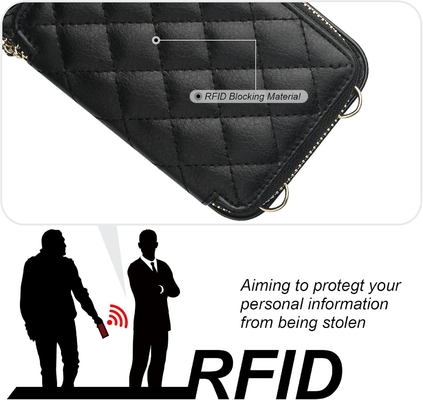iPhone 12/12 Pro túi chéo, RFID được bảo vệ đeo dây đeo da PU đệm với khe cắm thẻ Split bag wrist strap lanyard