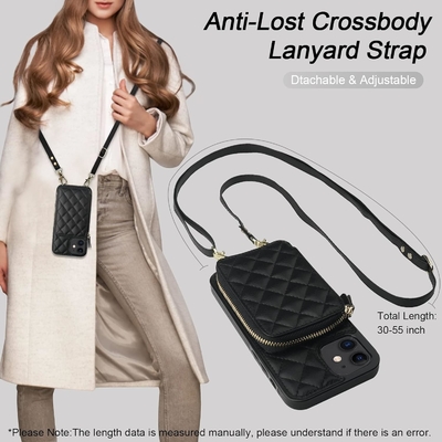 iPhone 12/12 Pro túi chéo, RFID được bảo vệ đeo dây đeo da PU đệm với khe cắm thẻ Split bag wrist strap lanyard