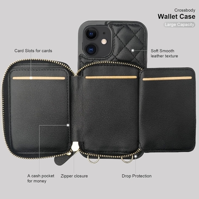iPhone 12/12 Pro túi chéo, RFID được bảo vệ đeo dây đeo da PU đệm với khe cắm thẻ Split bag wrist strap lanyard