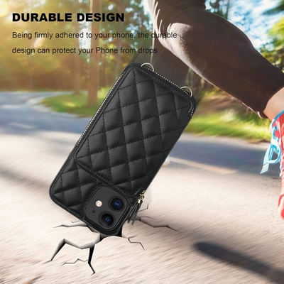 iPhone 12/12 Pro túi chéo, RFID được bảo vệ đeo dây đeo da PU đệm với khe cắm thẻ Split bag wrist strap lanyard