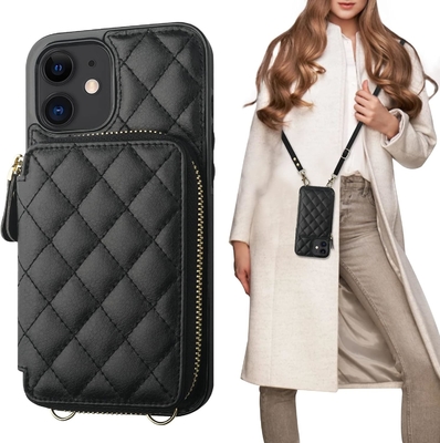 iPhone 12/12 Pro túi chéo, RFID được bảo vệ đeo dây đeo da PU đệm với khe cắm thẻ Split bag wrist strap lanyard