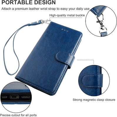 Tương thích với ví iPhone 12 / Pro với thẻ cầm tay PU đứng da chống sốc dây đeo cổ tay clamshell 6.1 inch