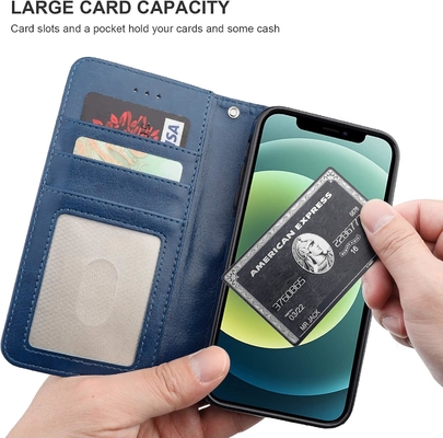 Tương thích với ví iPhone 12 / Pro với thẻ cầm tay PU đứng da chống sốc dây đeo cổ tay clamshell 6.1 inch