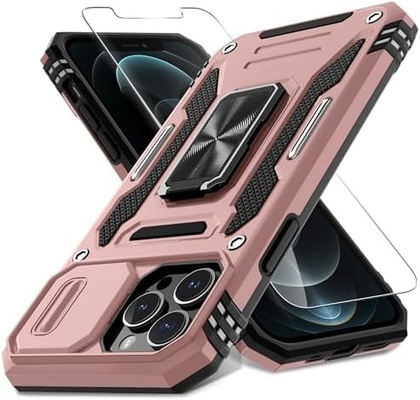 iPhone 12 Pro Max với Slide Camera Cover+Screen Protector ((1 gói), Rotated Ring Kickstand Lớp quân sự chống sốc