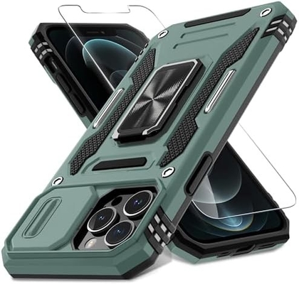 iPhone 12 Pro Max với Slide Camera Cover+Screen Protector ((1 gói), Rotated Ring Kickstand Lớp quân sự chống sốc