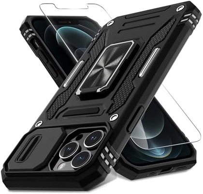 iPhone 12 Pro Max với Slide Camera Cover+Screen Protector ((1 gói), Rotated Ring Kickstand Lớp quân sự chống sốc