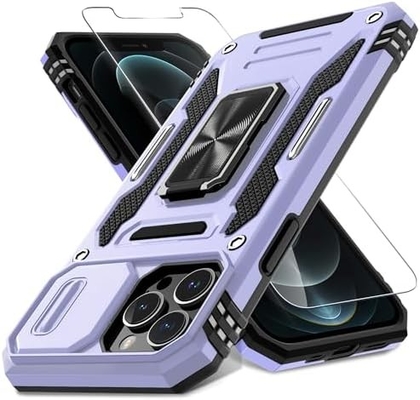 iPhone 12 Pro Max với Slide Camera Cover+Screen Protector ((1 gói), Rotated Ring Kickstand Lớp quân sự chống sốc