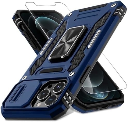 iPhone 12 Pro Max với Slide Camera Cover+Screen Protector ((1 gói), Rotated Ring Kickstand Lớp quân sự chống sốc