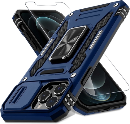 iPhone 12 Pro Max với Slide Camera Cover+Screen Protector ((1 gói), Rotated Ring Kickstand Lớp quân sự chống sốc