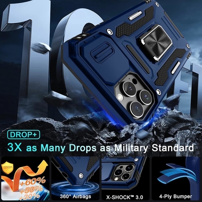 iPhone 12 Pro Max với Slide Camera Cover+Screen Protector ((1 gói), Rotated Ring Kickstand Lớp quân sự chống sốc