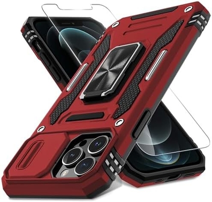 iPhone 12 Pro Max với Slide Camera Cover+Screen Protector ((1 gói), Rotated Ring Kickstand Lớp quân sự chống sốc