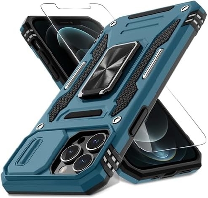 iPhone 12 Pro Max với Slide Camera Cover+Screen Protector ((1 gói), Rotated Ring Kickstand Lớp quân sự chống sốc