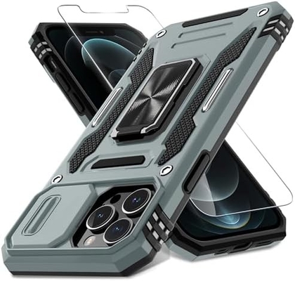 iPhone 12 Pro Max với Slide Camera Cover+Screen Protector ((1 gói), Rotated Ring Kickstand Lớp quân sự chống sốc