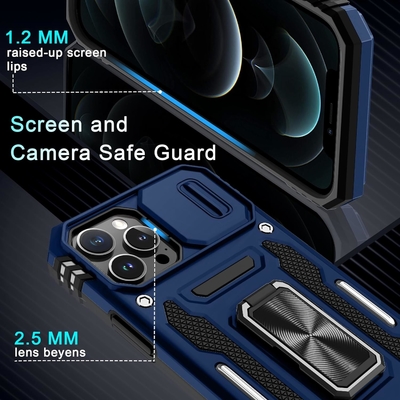 iPhone 12 Pro Max với Slide Camera Cover+Screen Protector ((1 gói), Rotated Ring Kickstand Lớp quân sự chống sốc